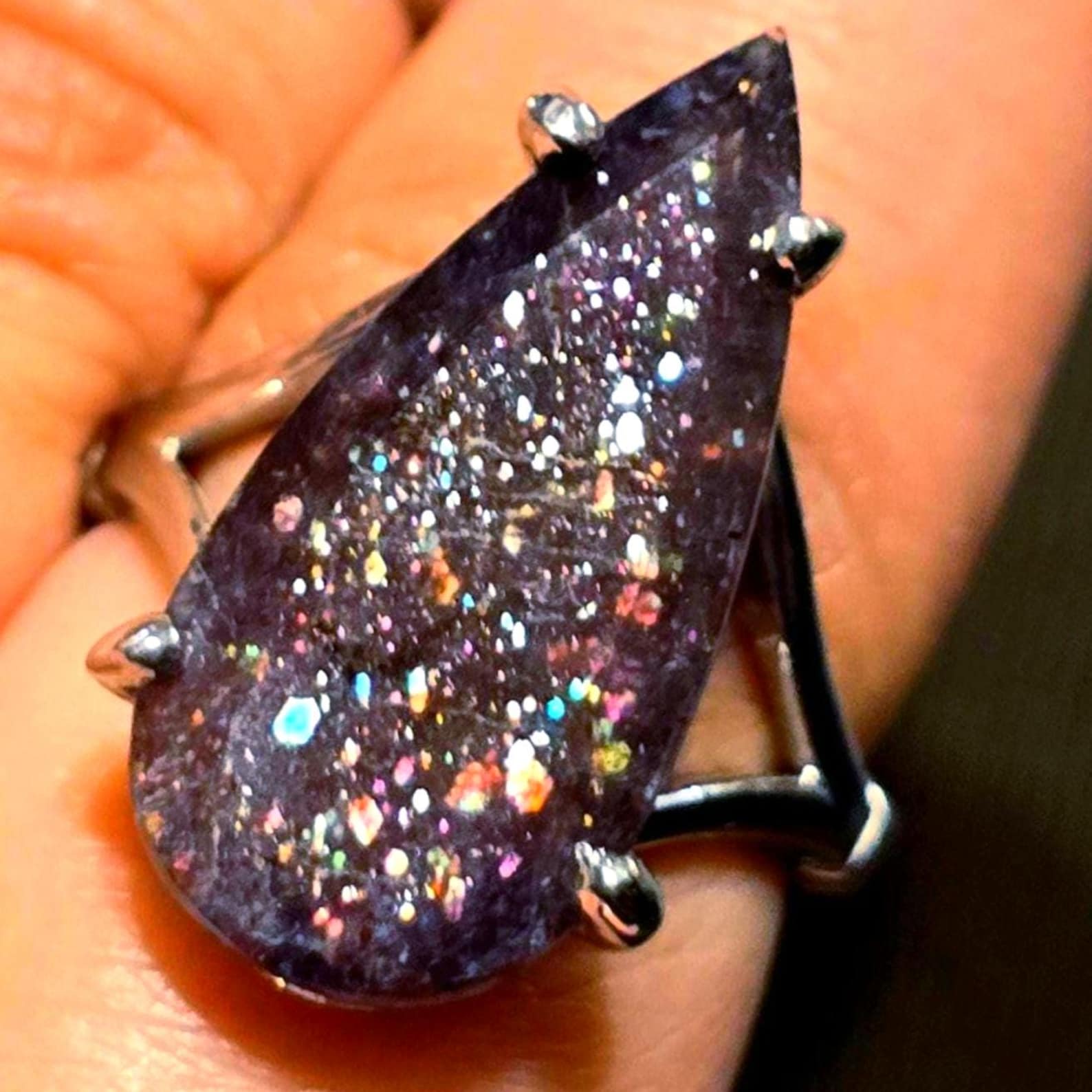 SOLD ARCHIVE Luxe Iolite Bloodshot Hematite Ring 925 Silver Meteor Shower Natural Statement Rare Multicolor Starry Galaxy Celestial Sunstone Purple Women