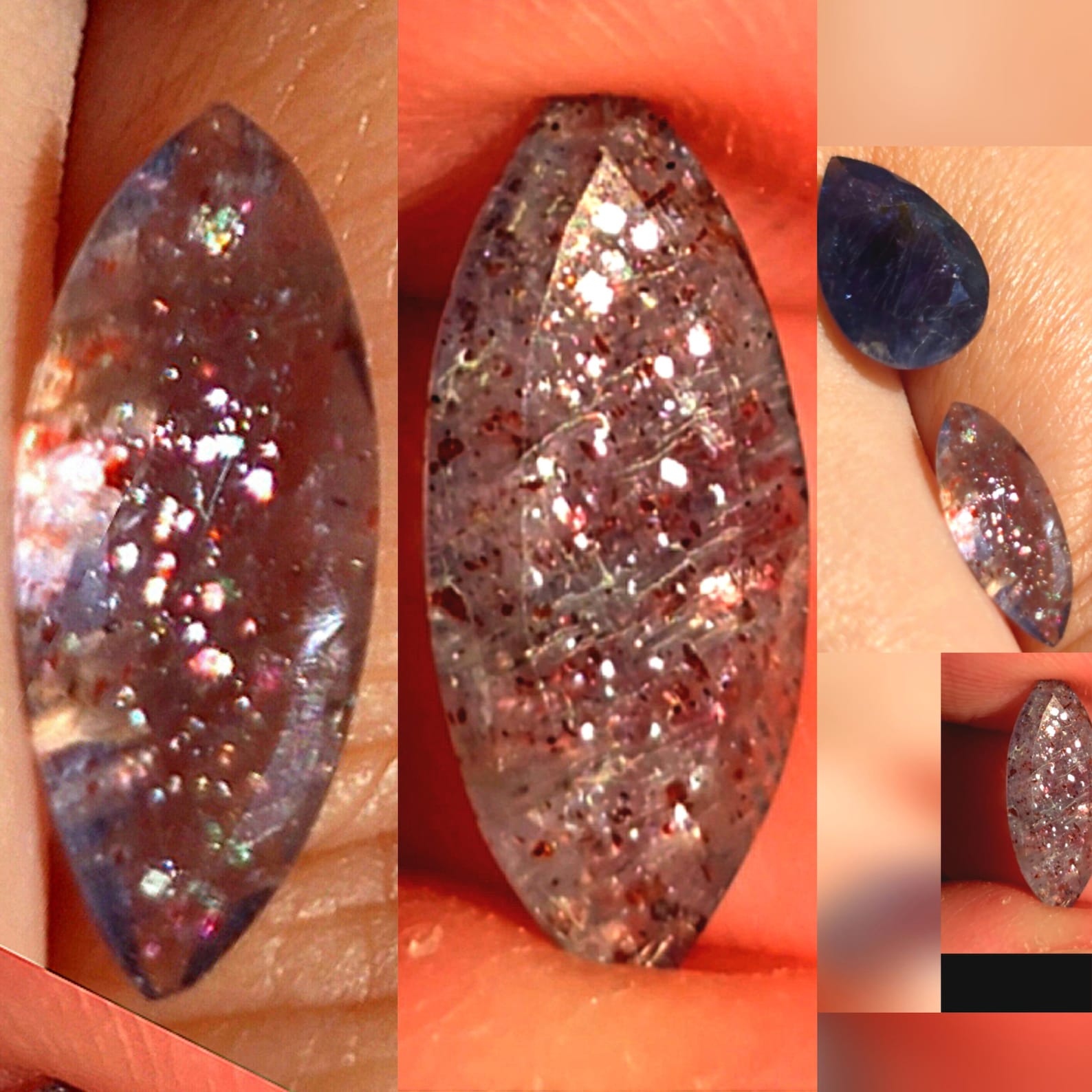 3 beauties -Bloodshot Iolite Ring CUSTOM Iolite Hematite Ring Marquise 