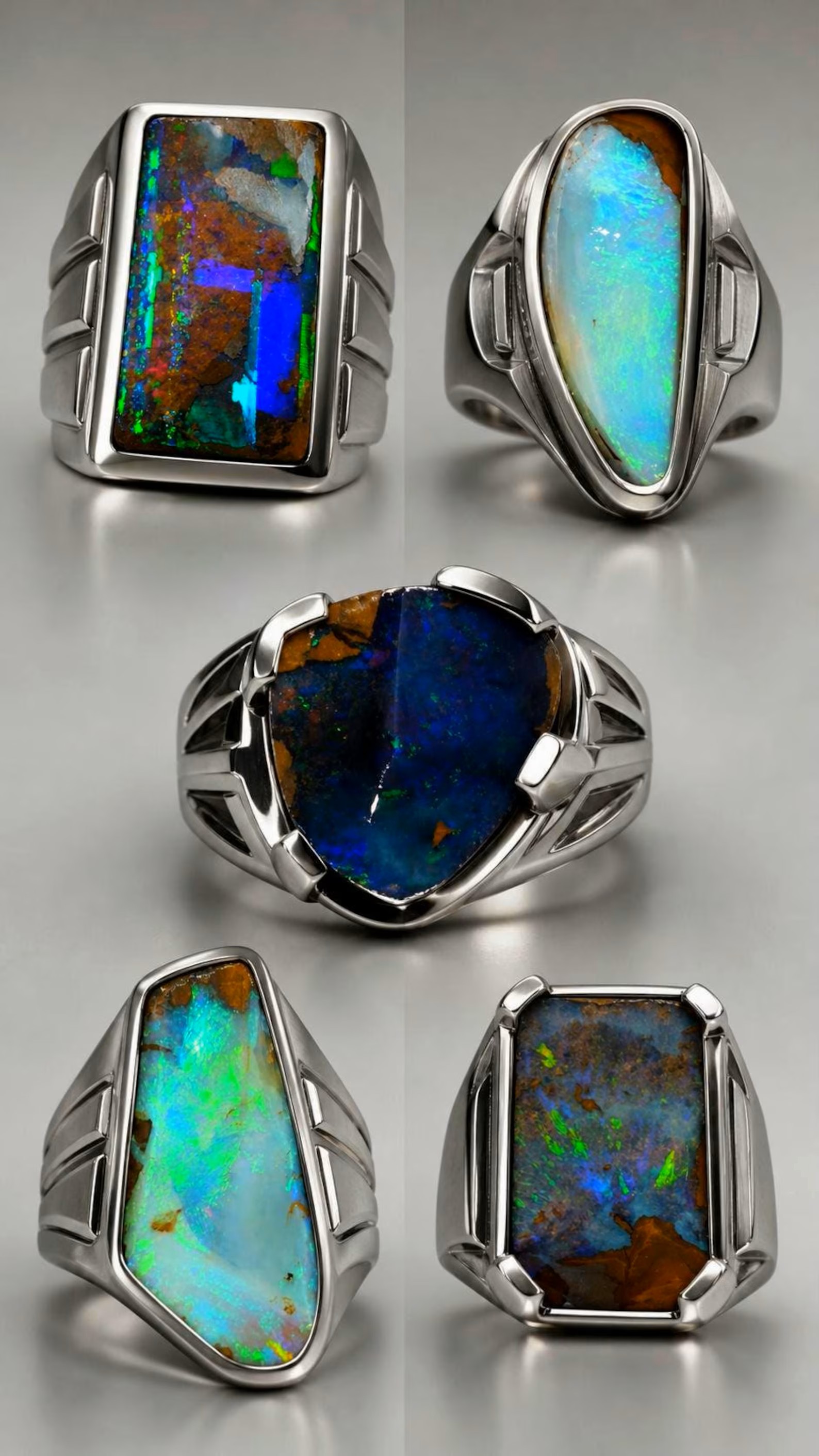 Natural Australian Boulder Opal RING for Men,  925 Silver 