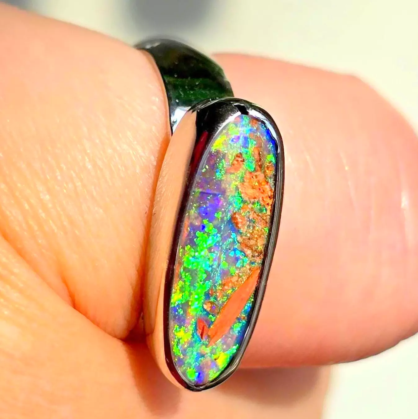 Mermaid ring- Natural Australian PIPE Boulder Opal Ring, 925 sterling silver. Signet look!